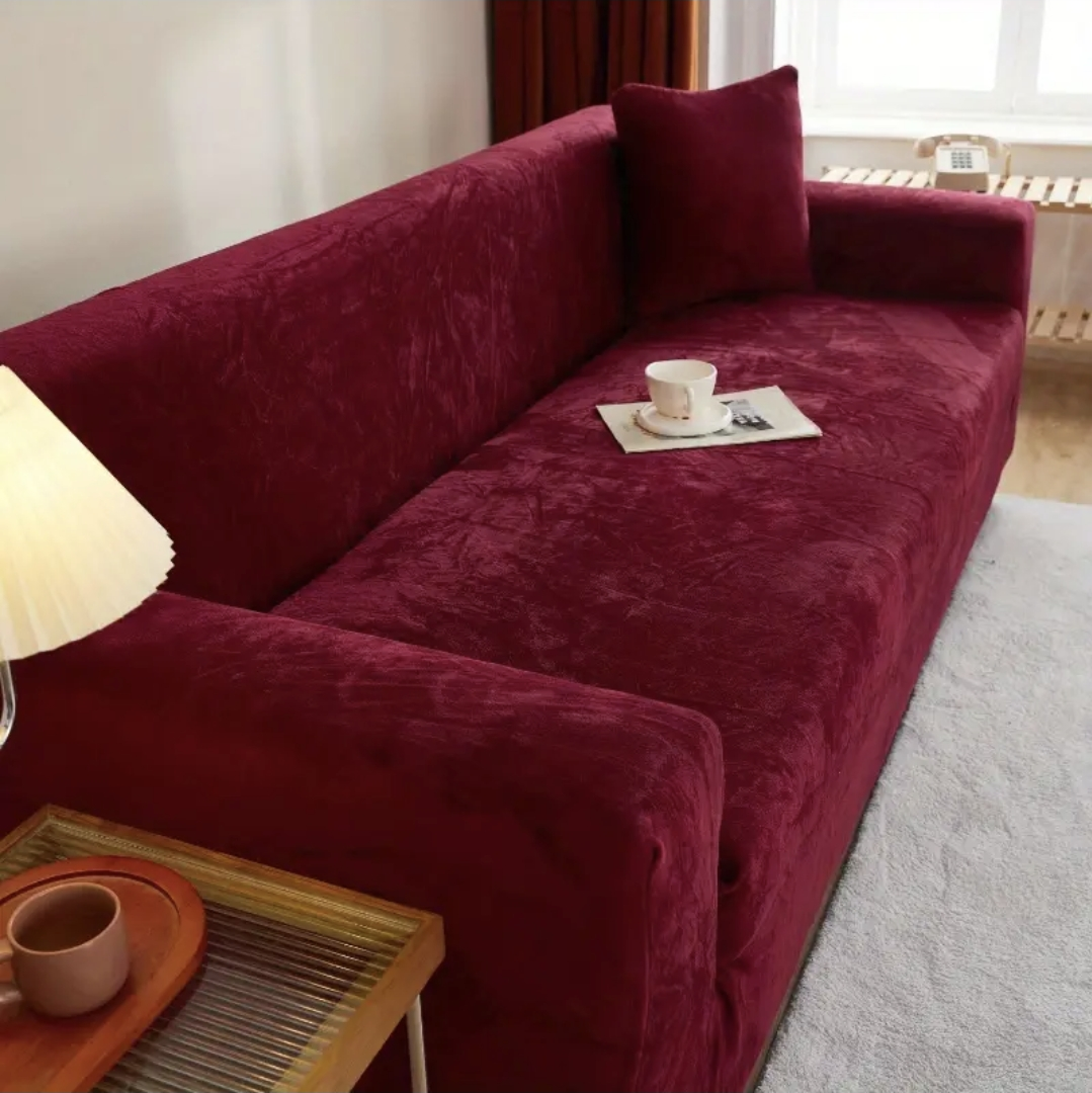 Modern Velvet Plush Sofa Cover - Maroon