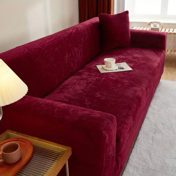 Modern Velvet Plush Sofa Cover - Maroon