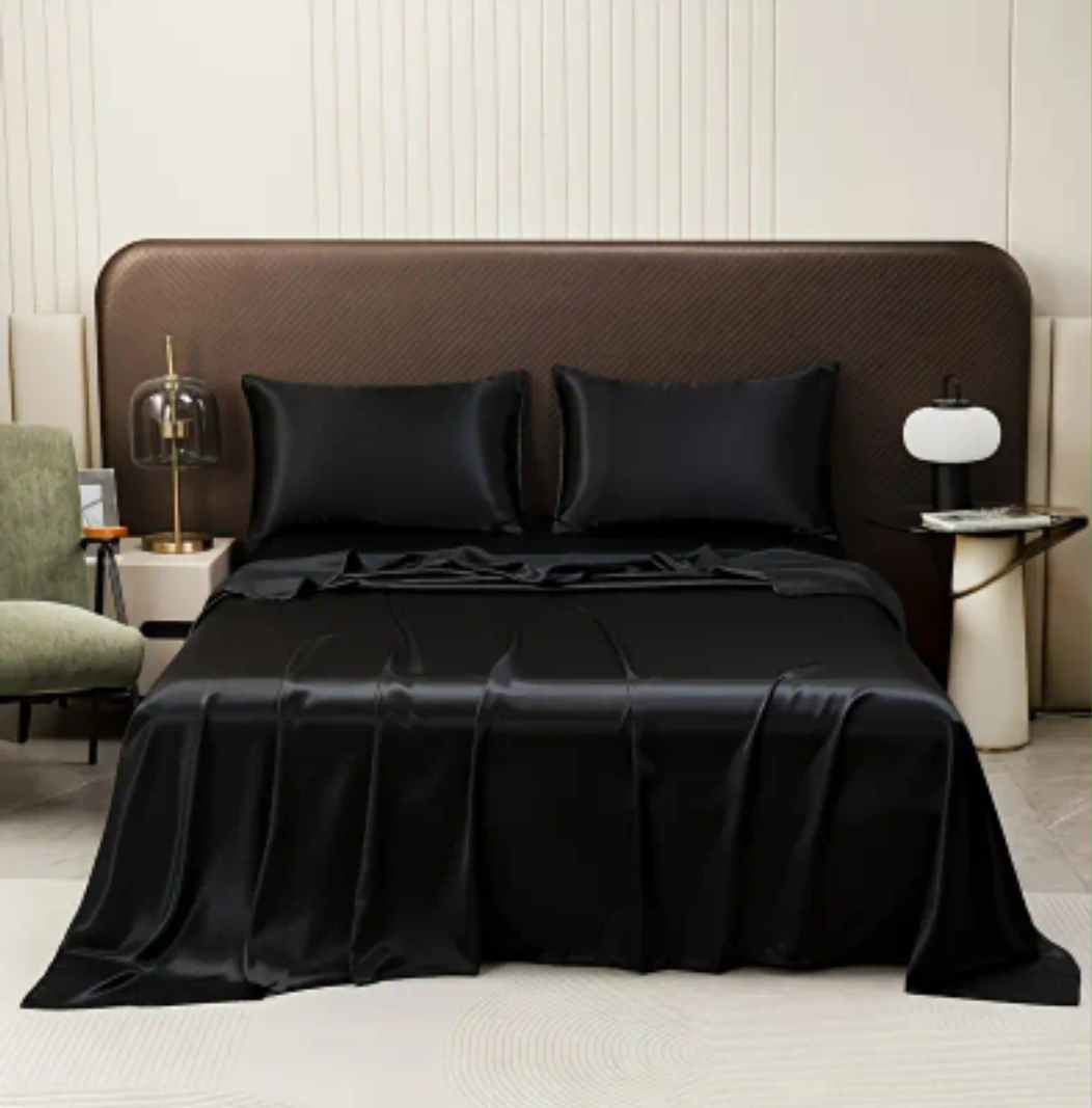 Premium Satin Silk Sheet - Black