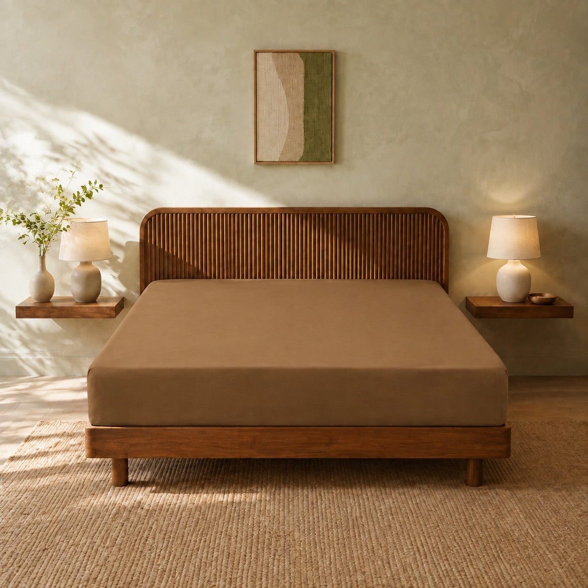 Jersey Bed Fitted Sheet- Camel Brown