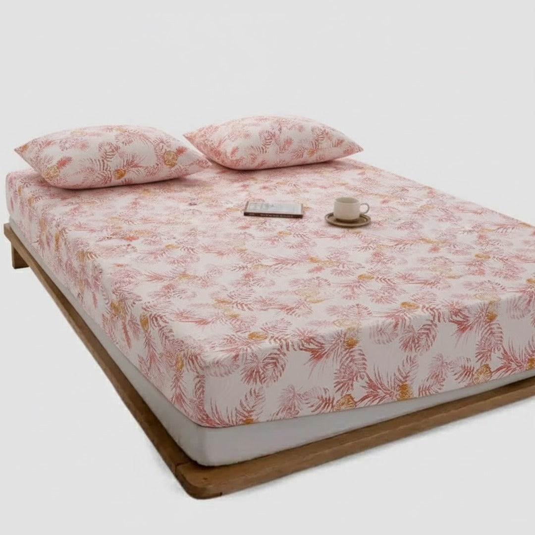 Peachy Floral Printed Fitted Sheet