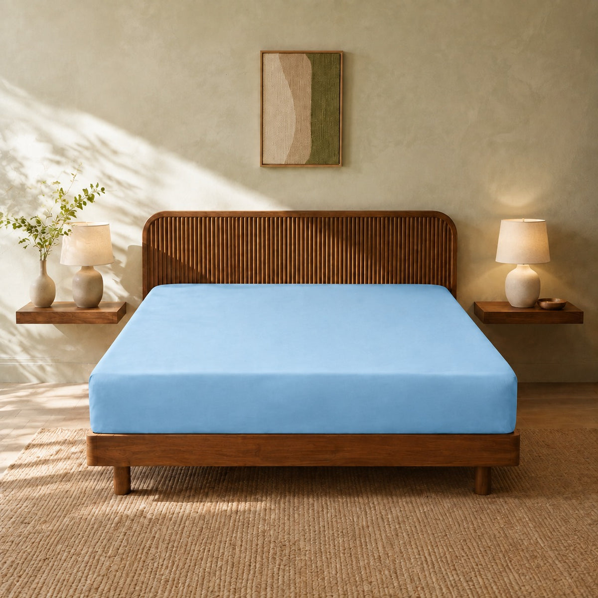 Jersey Bed Fitted Sheet - Sky Blue