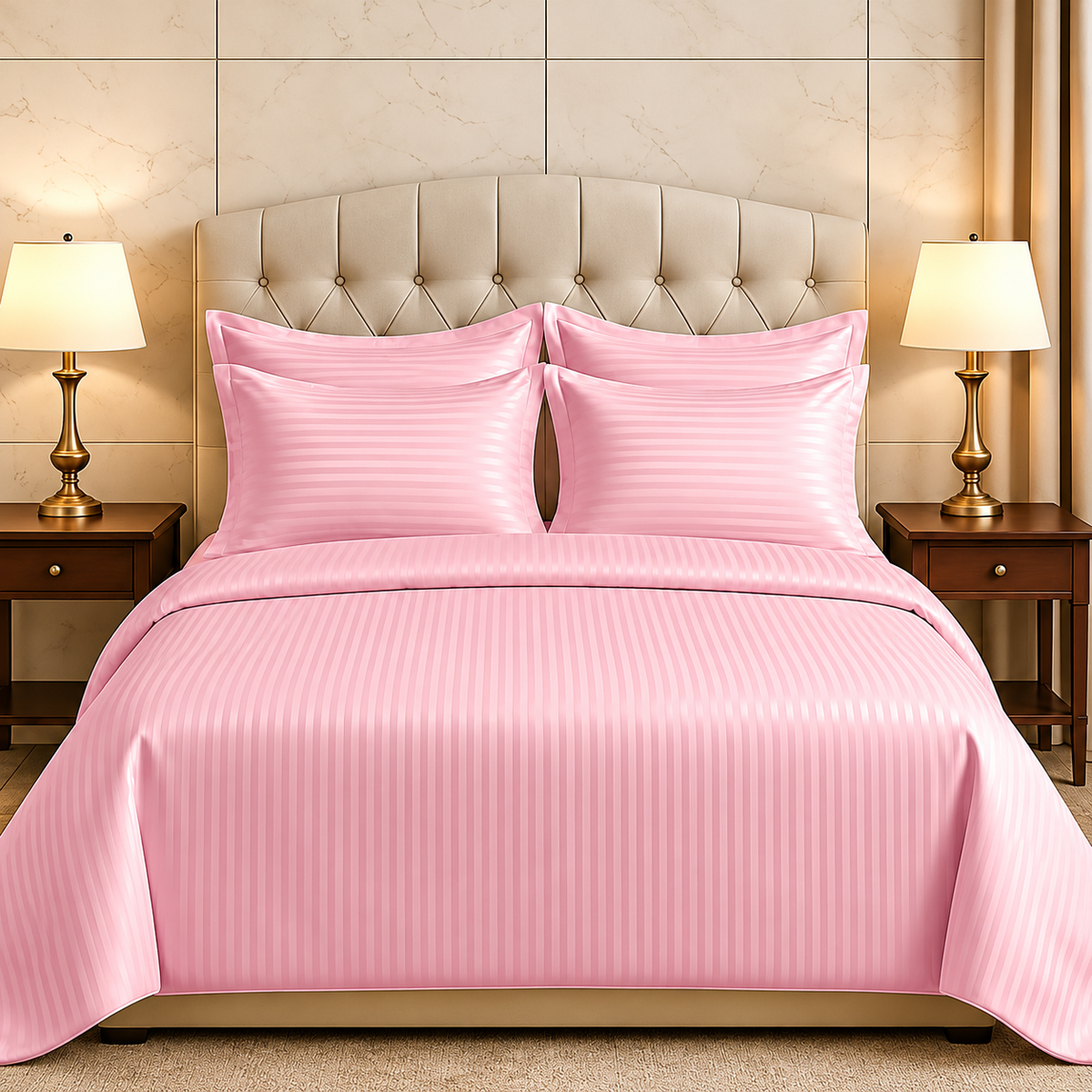 Cotton Sateen Stripe Duvet Sheet Set - Baby Pink