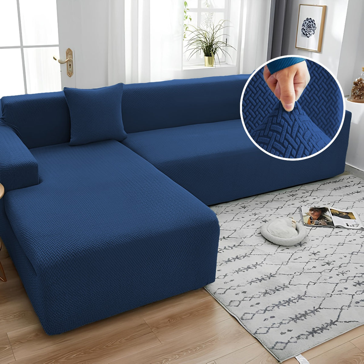 stripe jacquard sofa cover navy blue sofa cover.