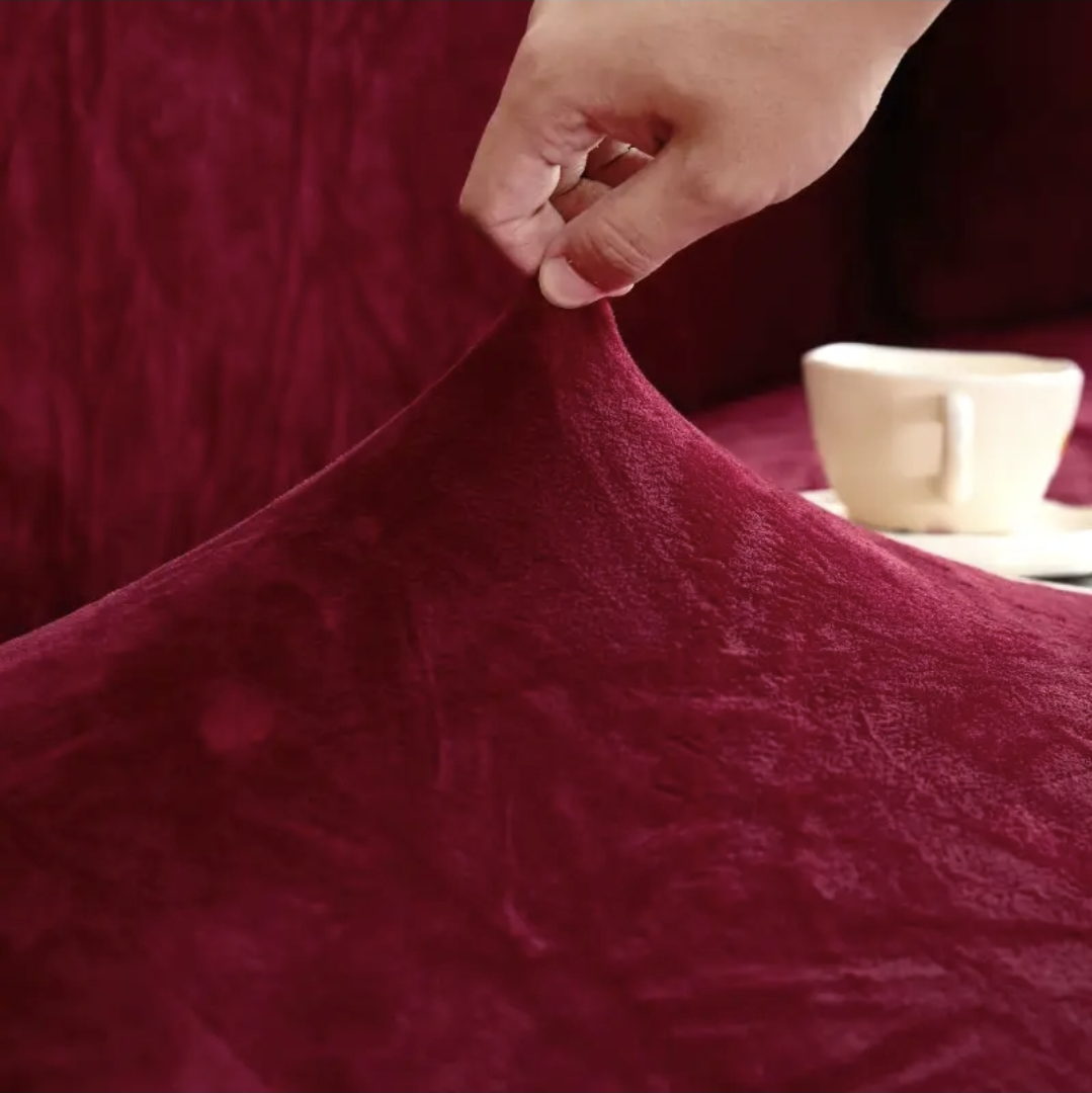 Modern Velvet Plush Sofa Cover - Maroon