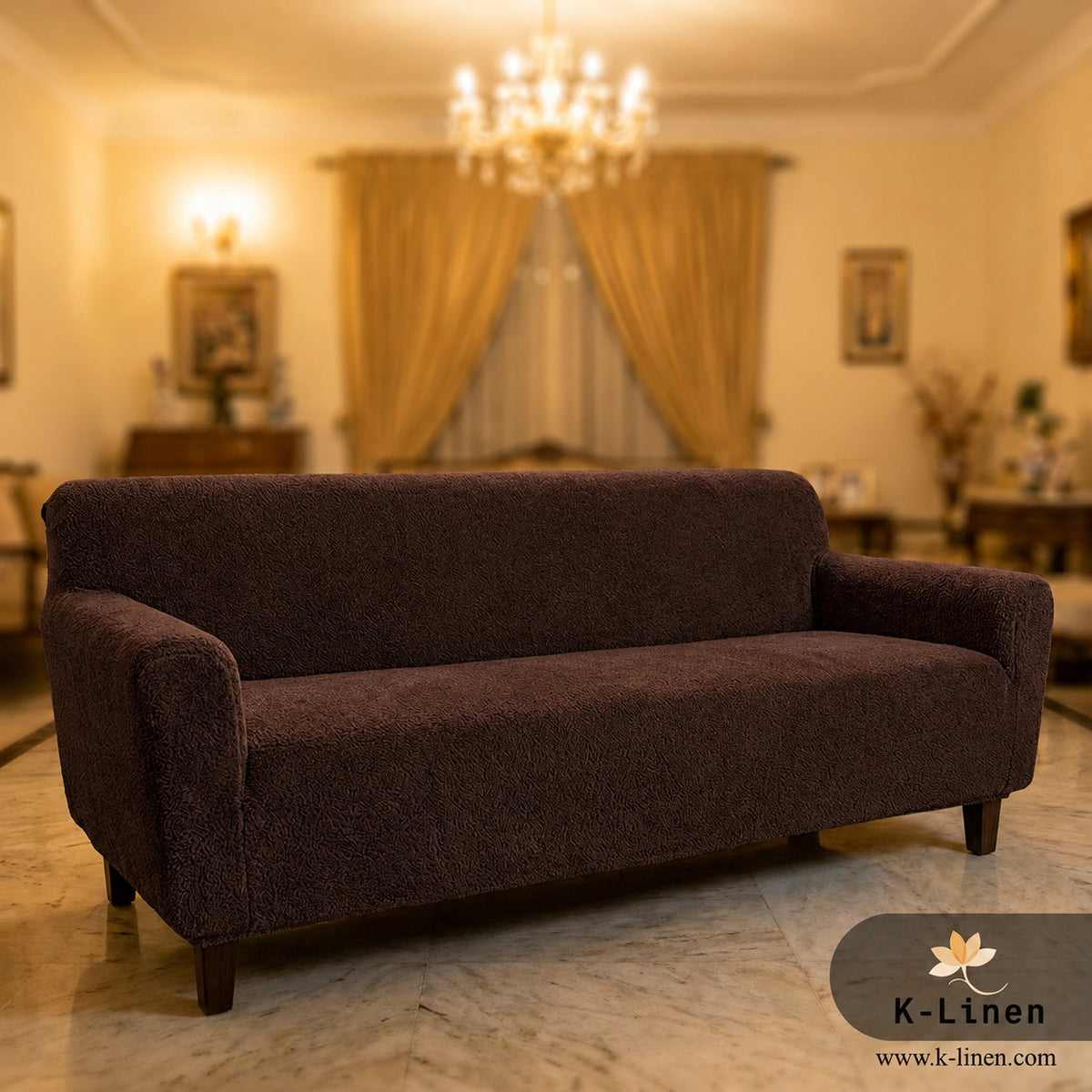 Premium Velvet Terry Sofa Cover - Dark Brown