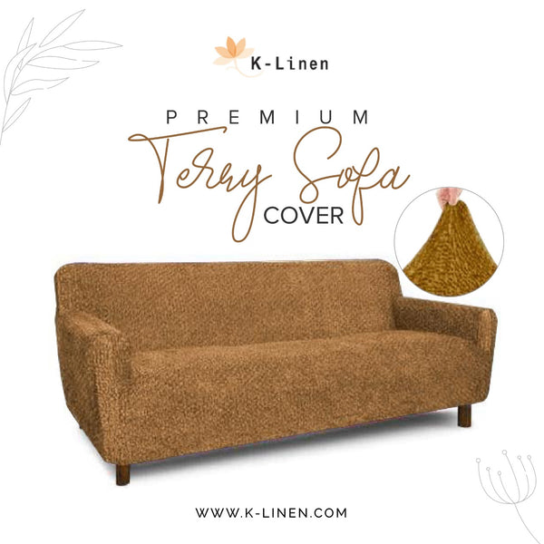 Premium Terry Sofa Cover - Camel Brown