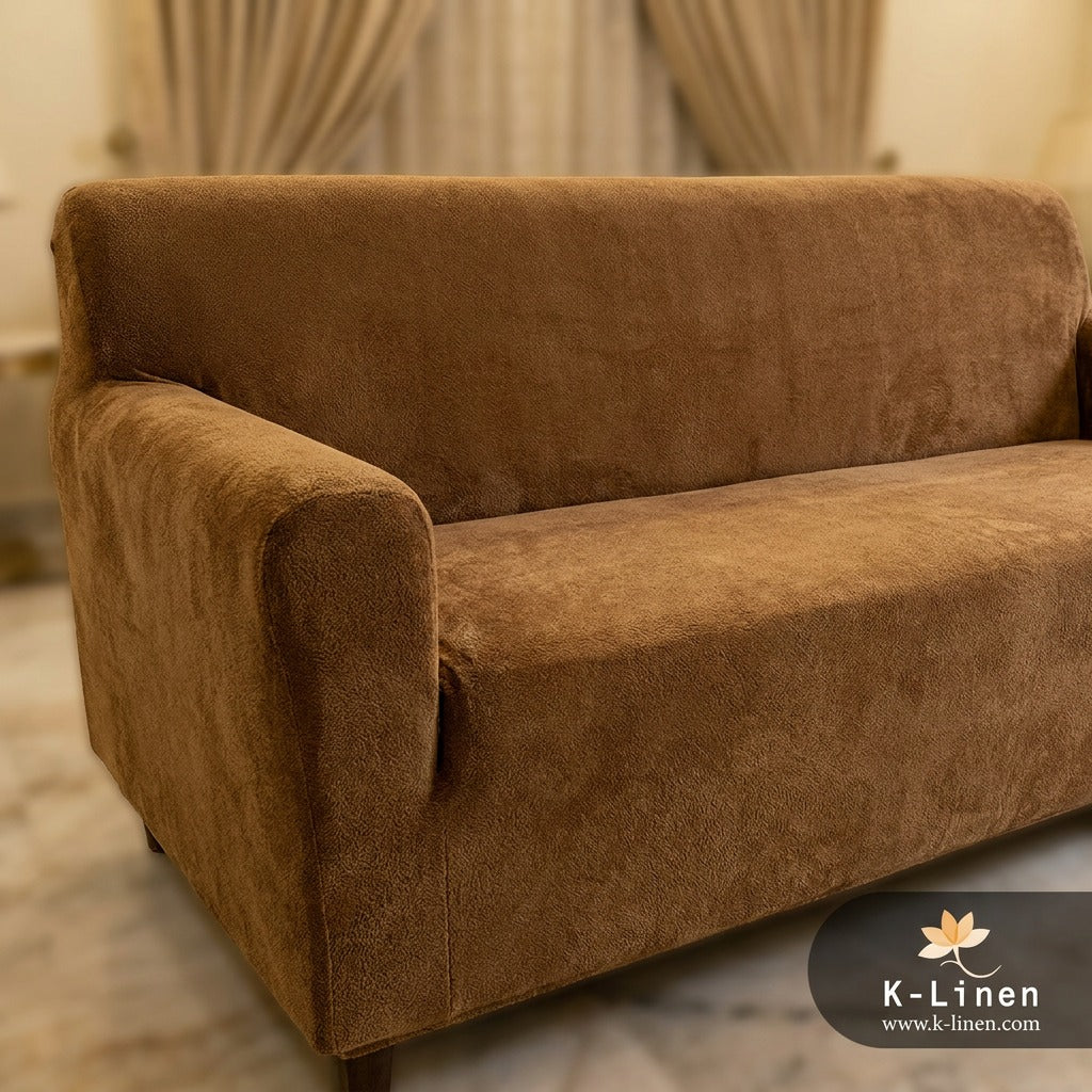 Premium Velvet Terry Sofa Cover - Camel Brown