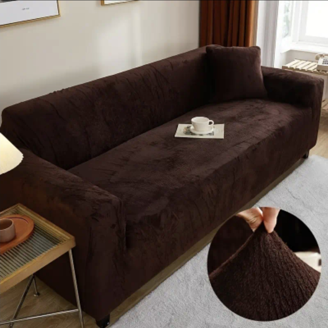 Modern Velvet Plush Sofa Cover - Brown