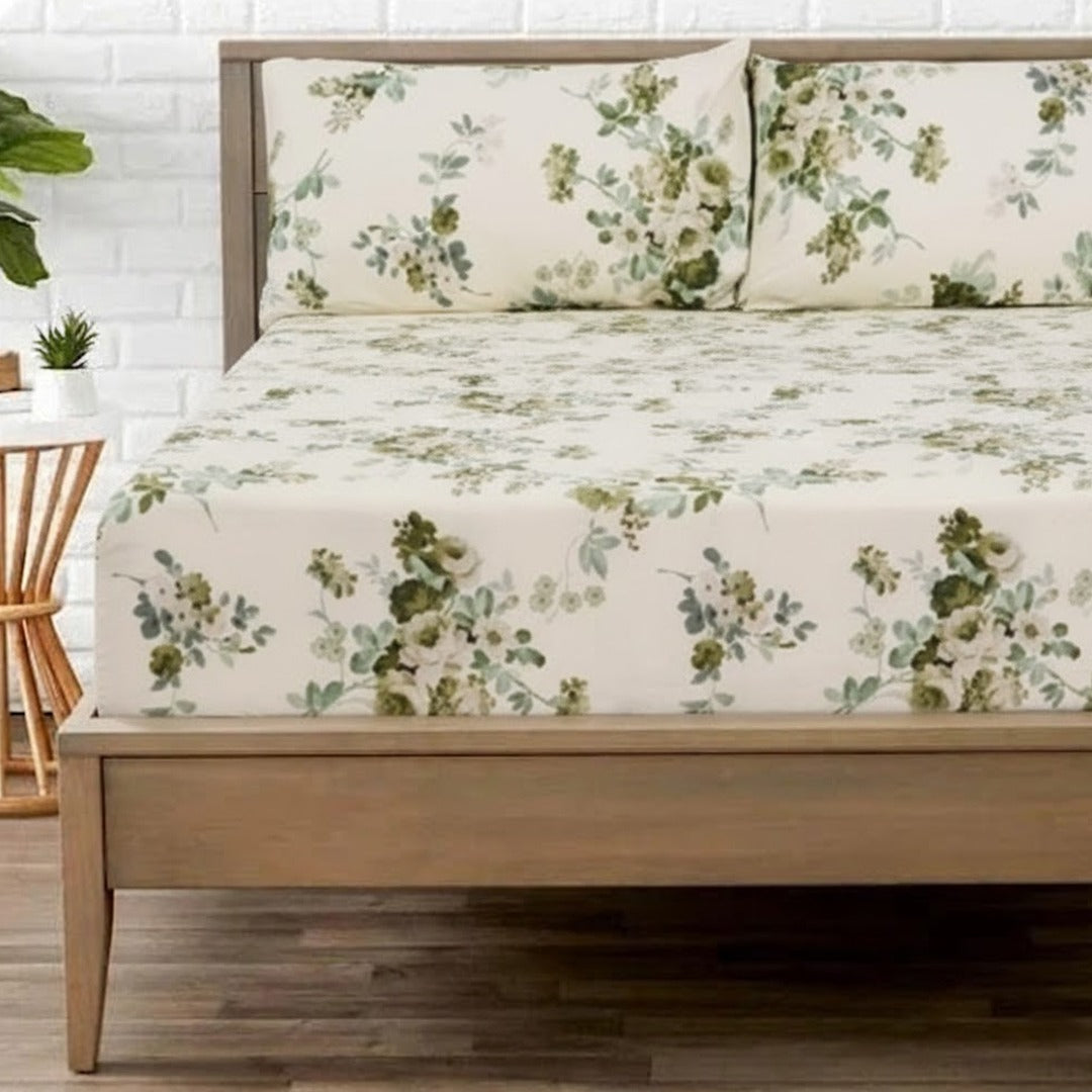 Lime Green Printed Fitted Sheet