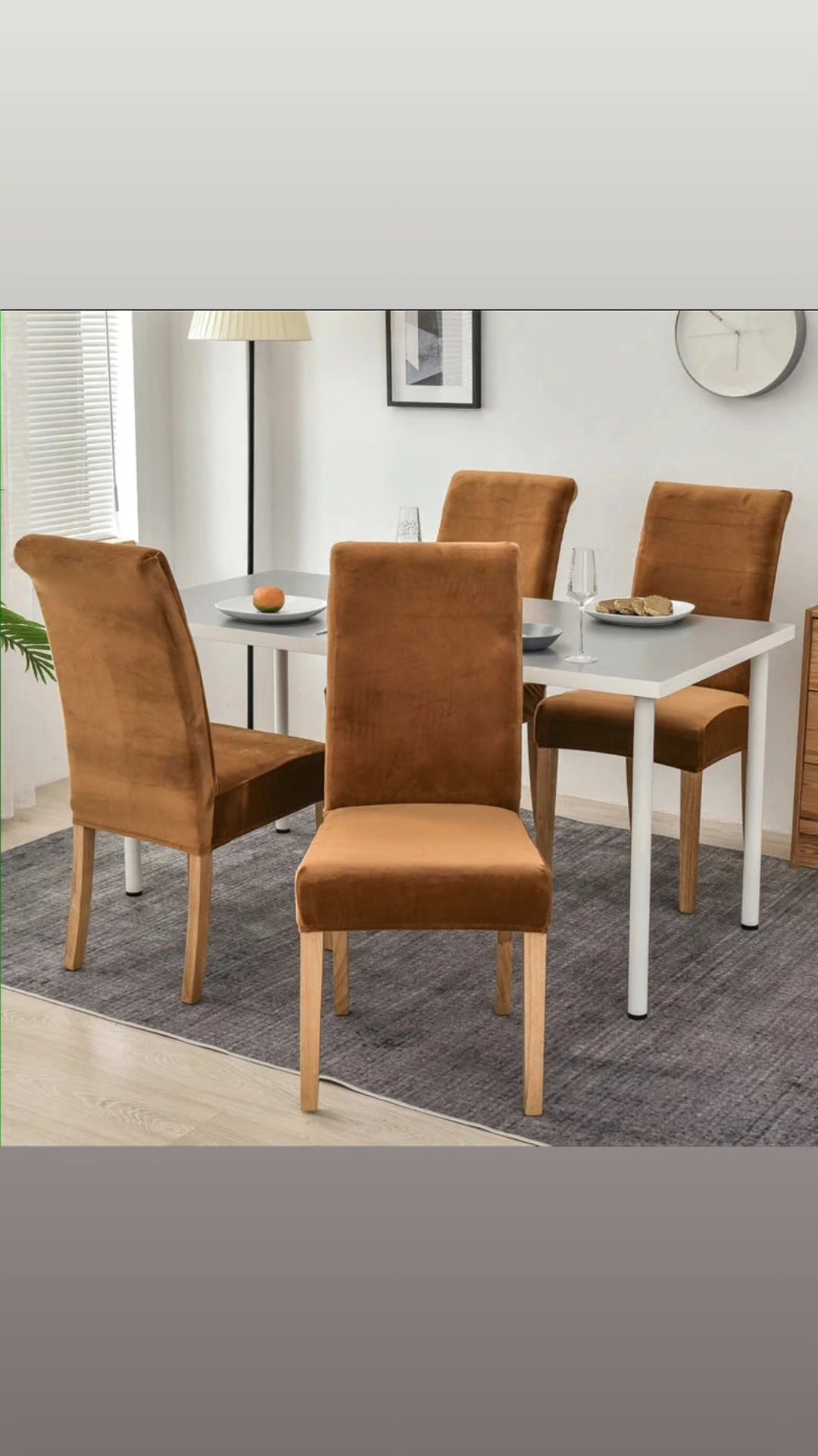 Velvet Dining Chair Covers - Camel