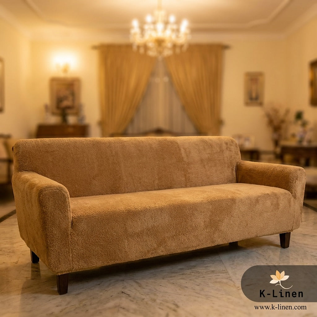Premium Velvet Terry Sofa Cover - Camel Brown