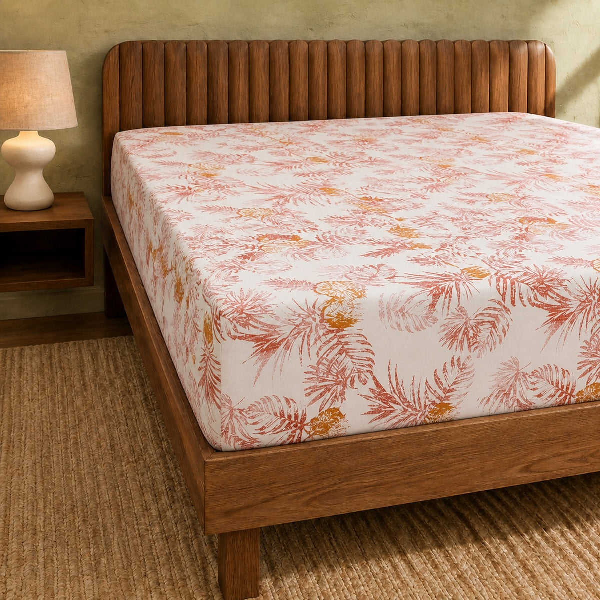 Peachy Floral Printed Fitted Sheet