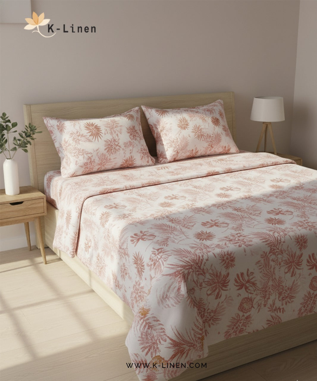 Peachy Floral Bed Sheet Set