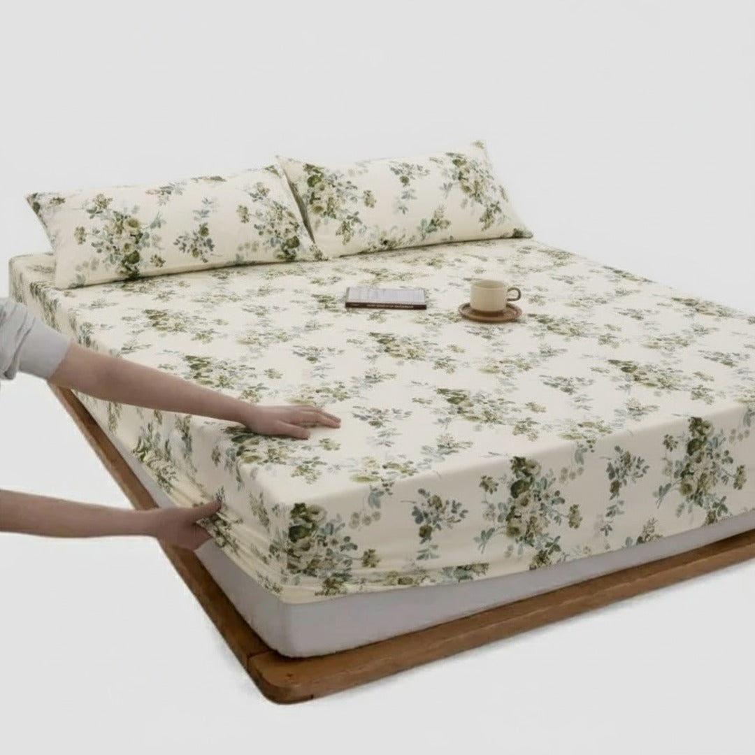 Lime Green Printed Fitted Sheet