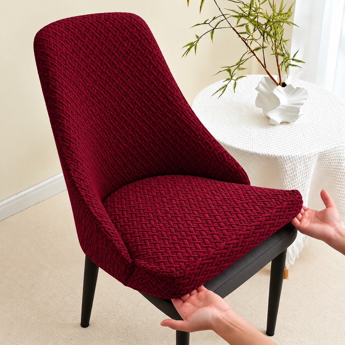 Stripe Jacquard Turkish Chair Cover - Maroon