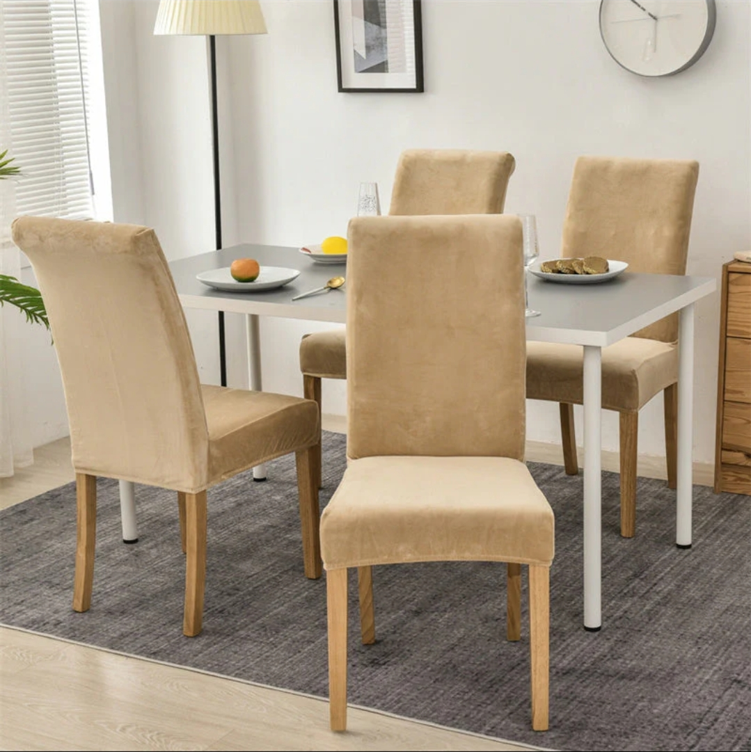 Velvet Dining Chair Covers - Beige