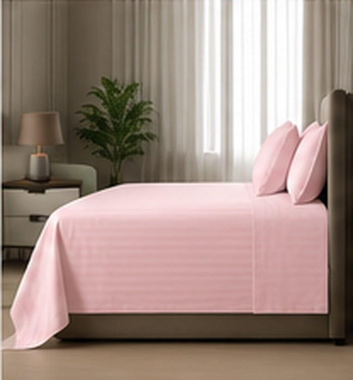 Cotton Sateen Stripe Bed Sheet Set-Pink