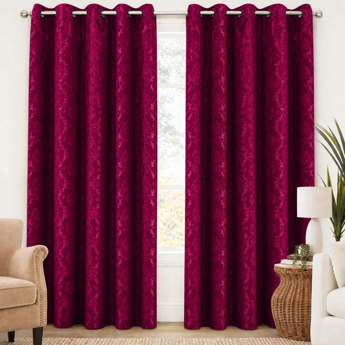 Jacquard Curtains - Maroon
