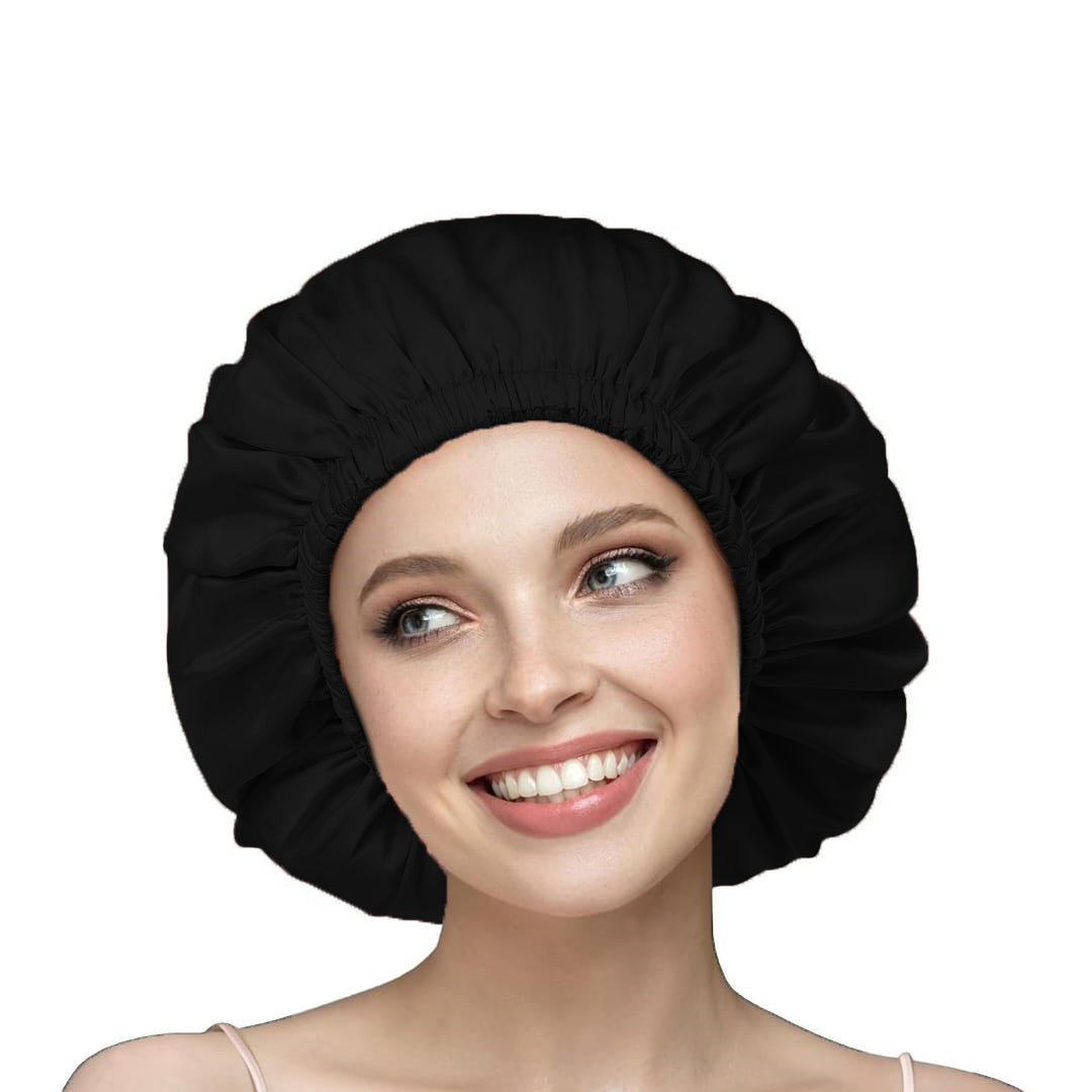 silk hair bonnet black