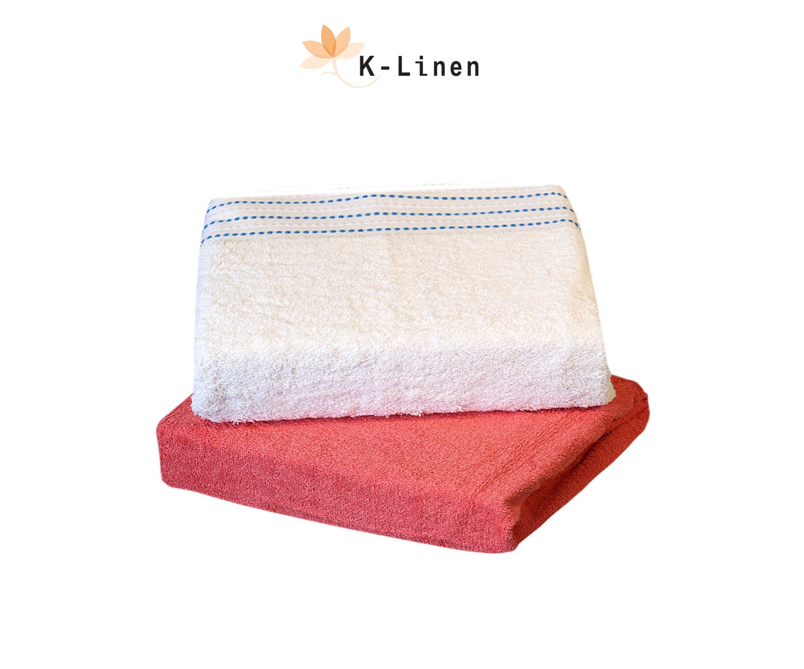 Towel Set Of 2 Pcs - White  & Red