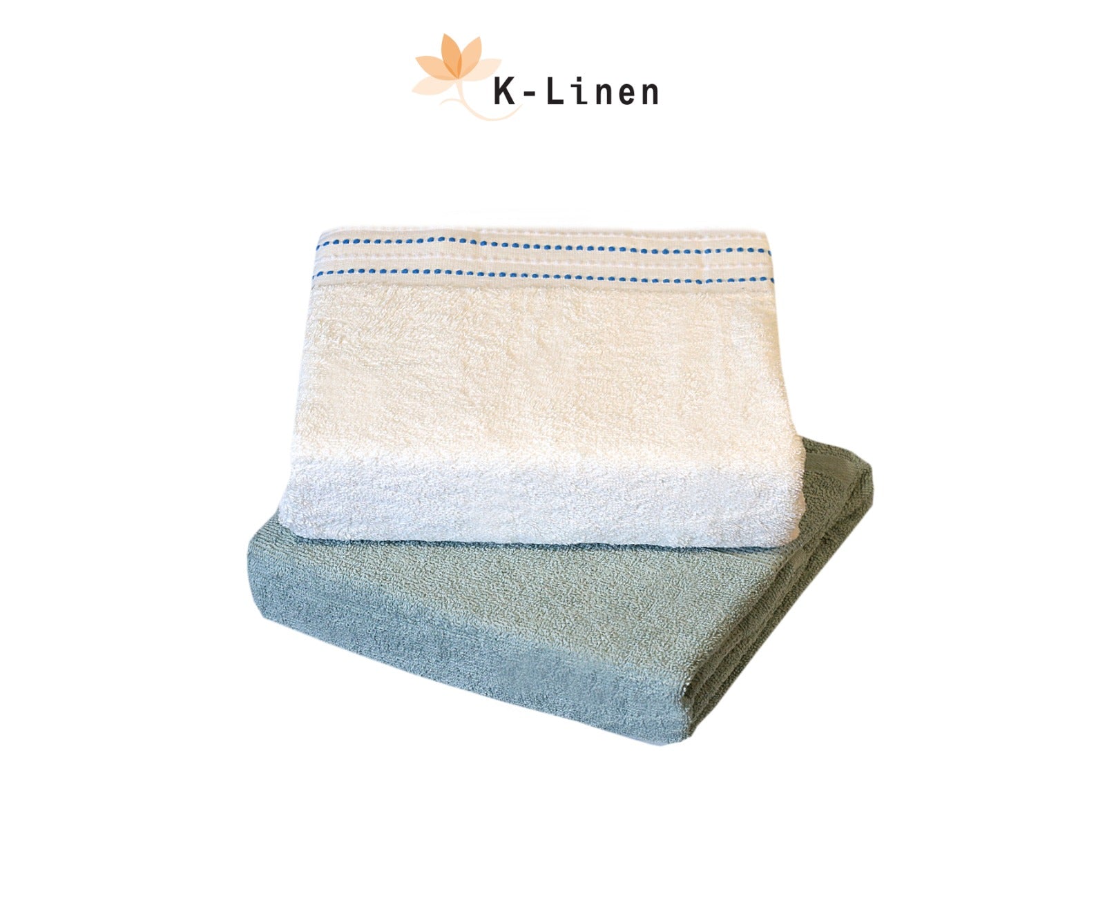 Towel Set Of 2 Pcs - Aqua & White