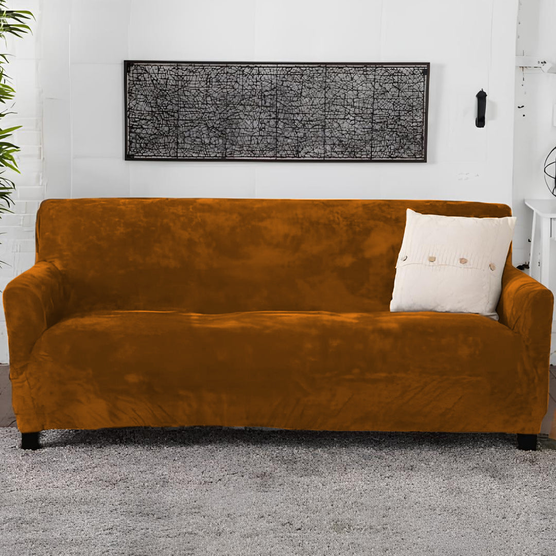 Modern Velvet Plush Sofa Cover - Camel Brown