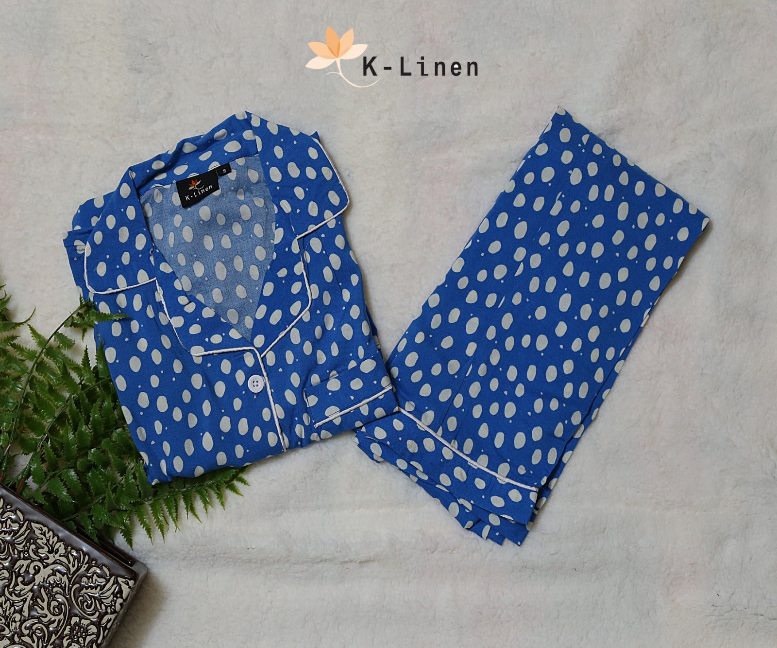 Women Loungewear suite - Blue white dots