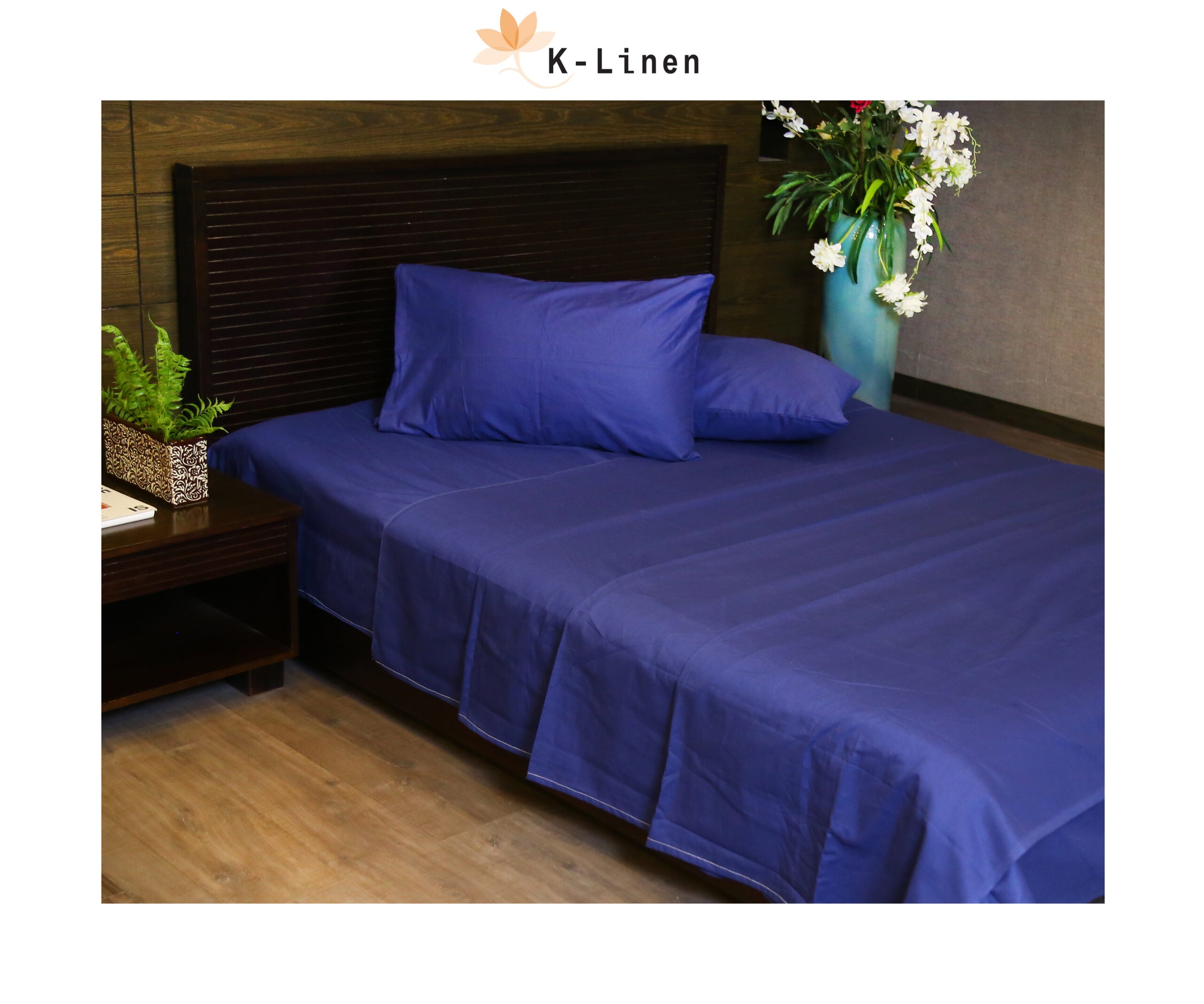 Navy Blue Solid Bed Sheet Set