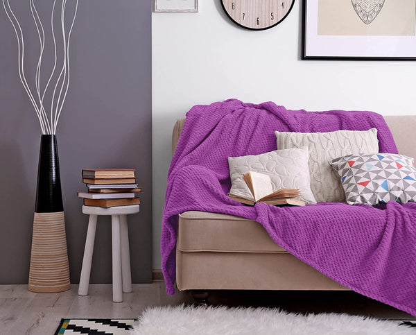 Waffle Fleece Blanket / Bed Spread - Purple