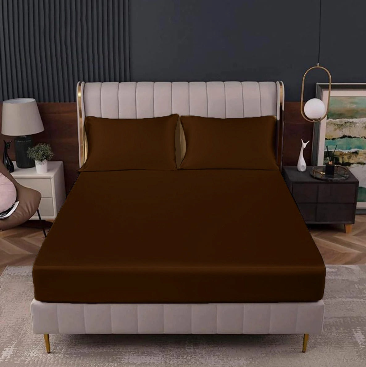 satin silk fitted sheet brown