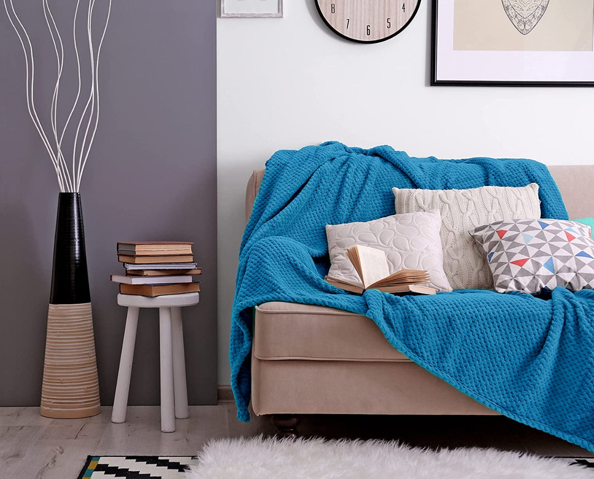waffle fleece blanket bed spread sky blue blanket.