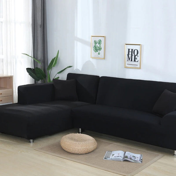 L Shape Jersey Sofa Cover - Black