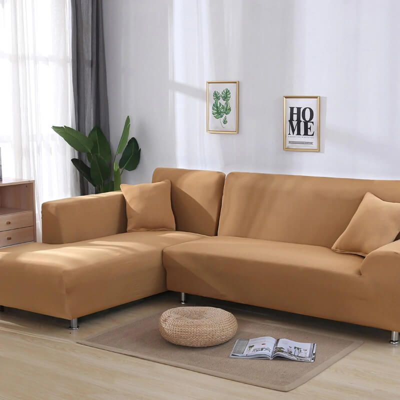 L Shape Jersey Sofa Cover - Camel Brown