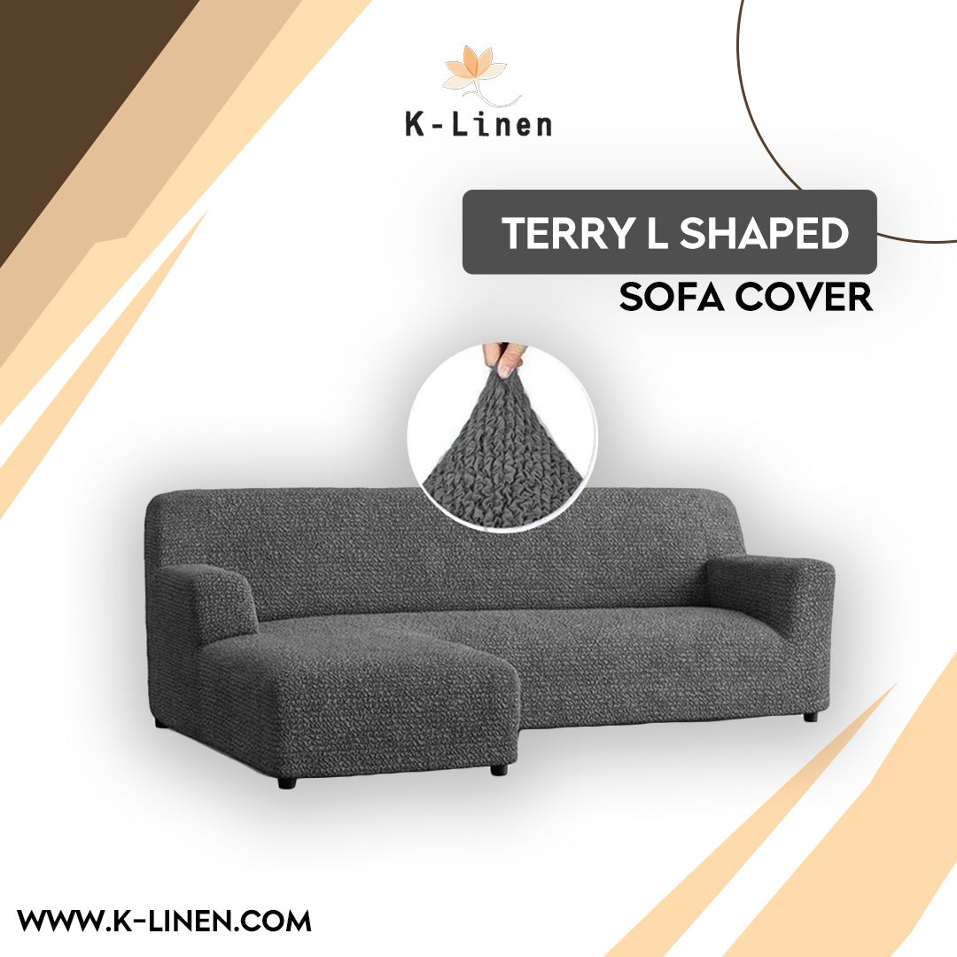 L Shape Terry Sofa Cover - Grey