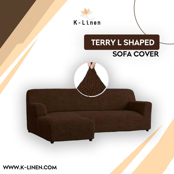 L Shape Terry Sofa Cover - Brown