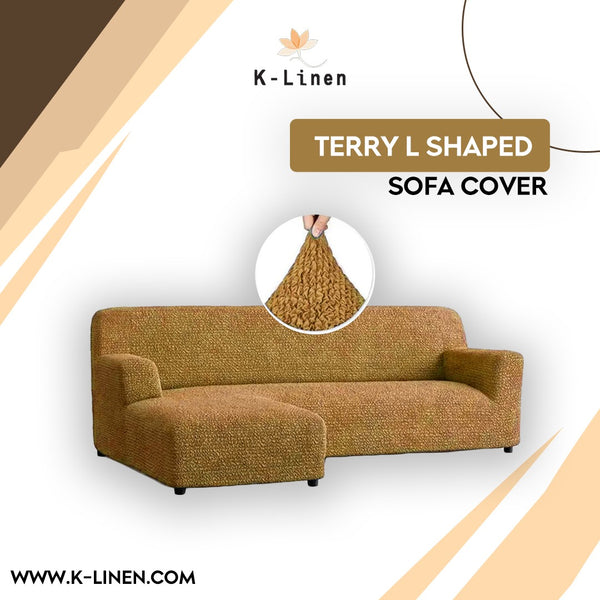 L Shape Terry Sofa Cover - Camel Brown