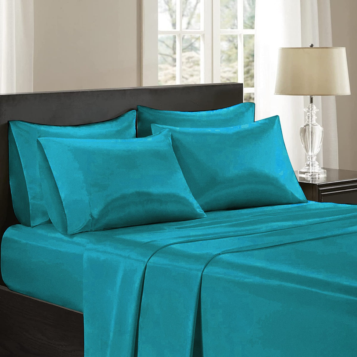 premium satin sheet aqua blue