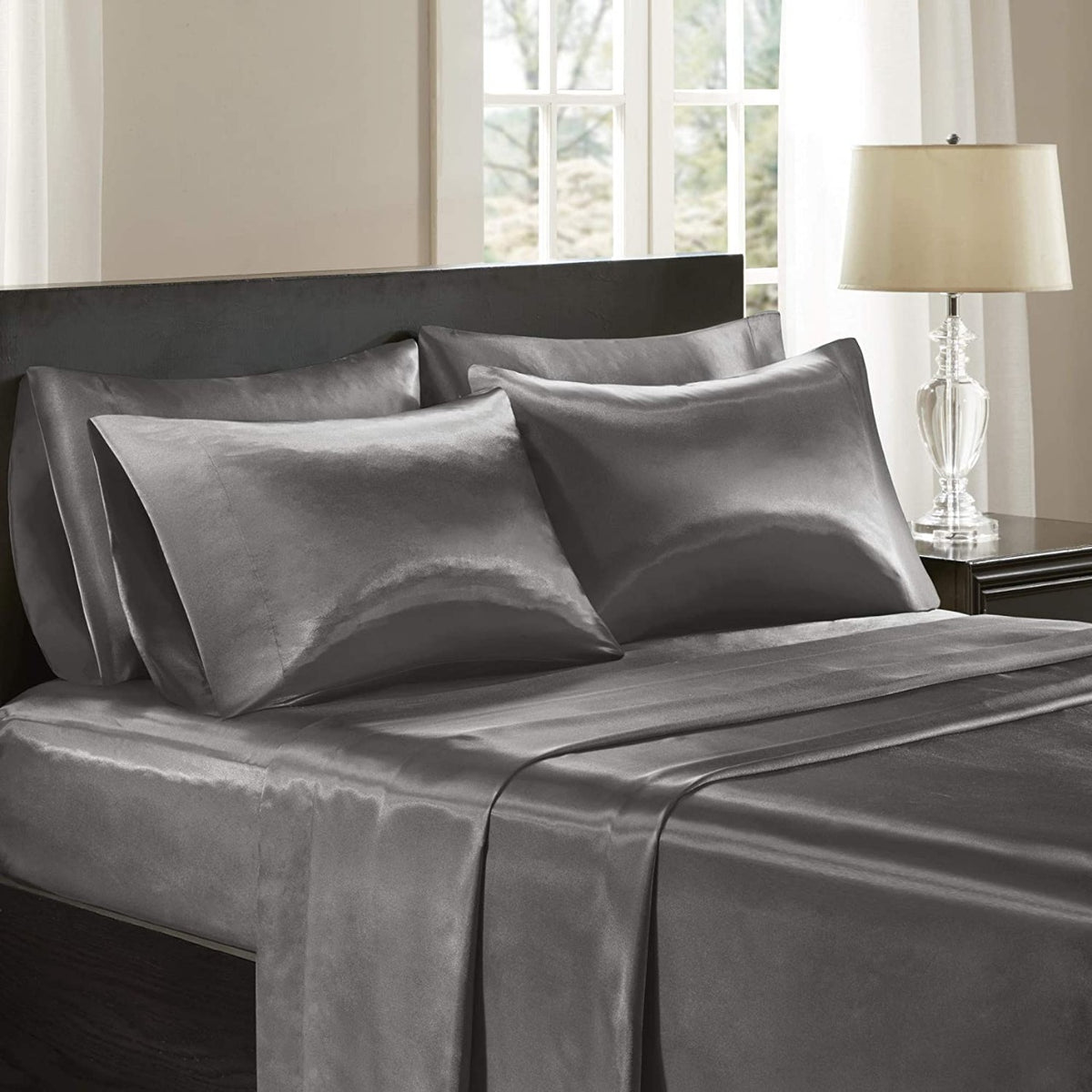premium satin sheet dark grey