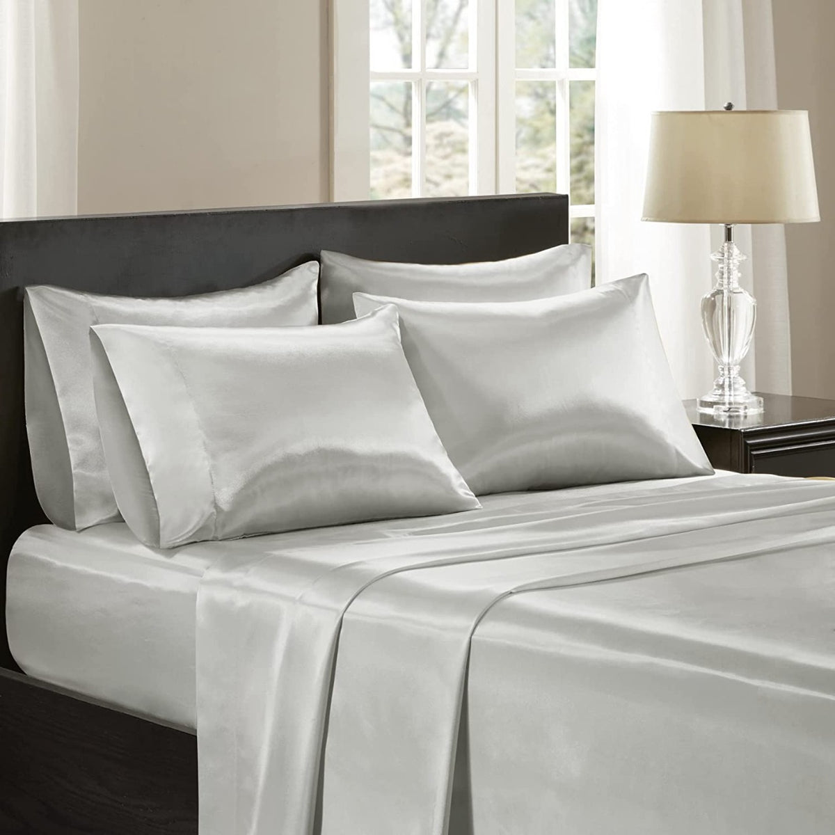 premium satin sheet grey