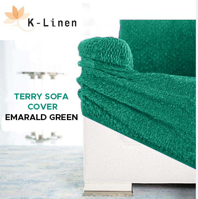 premium terry sofa cover emarald green sofa cover.