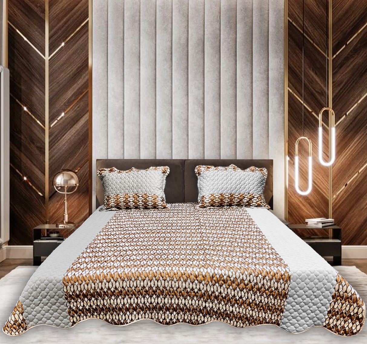 Quilted Bedspread set - Golden White