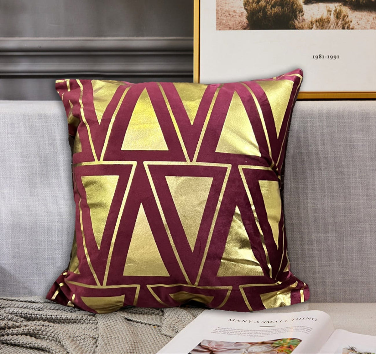 velvet premium cushion cover purple golden cushion cover.