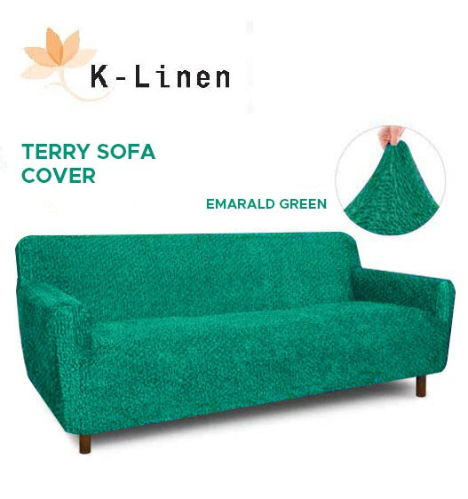 Premium Terry Sofa Cover - Emarald Green