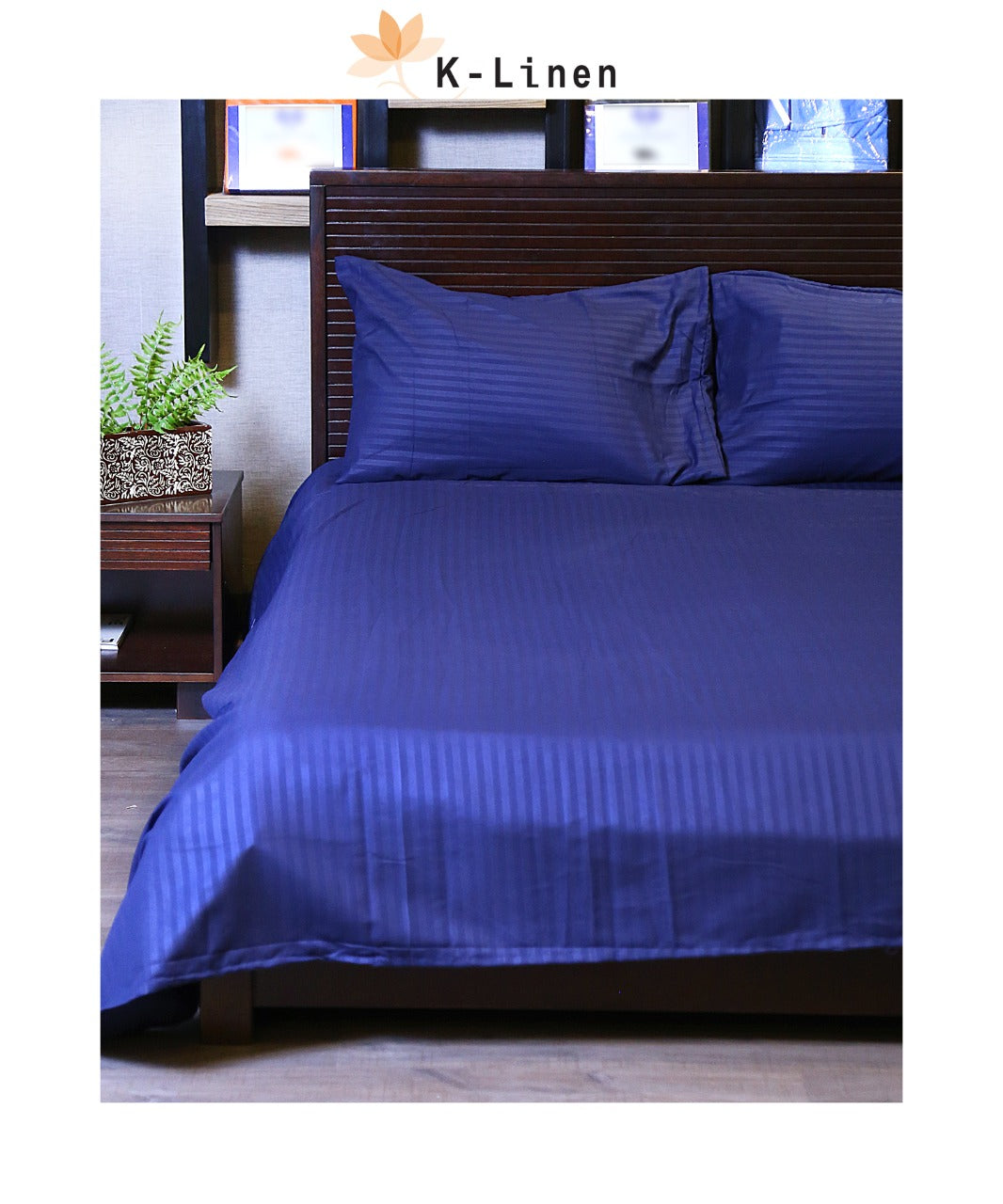cotton satin stripe dark blue