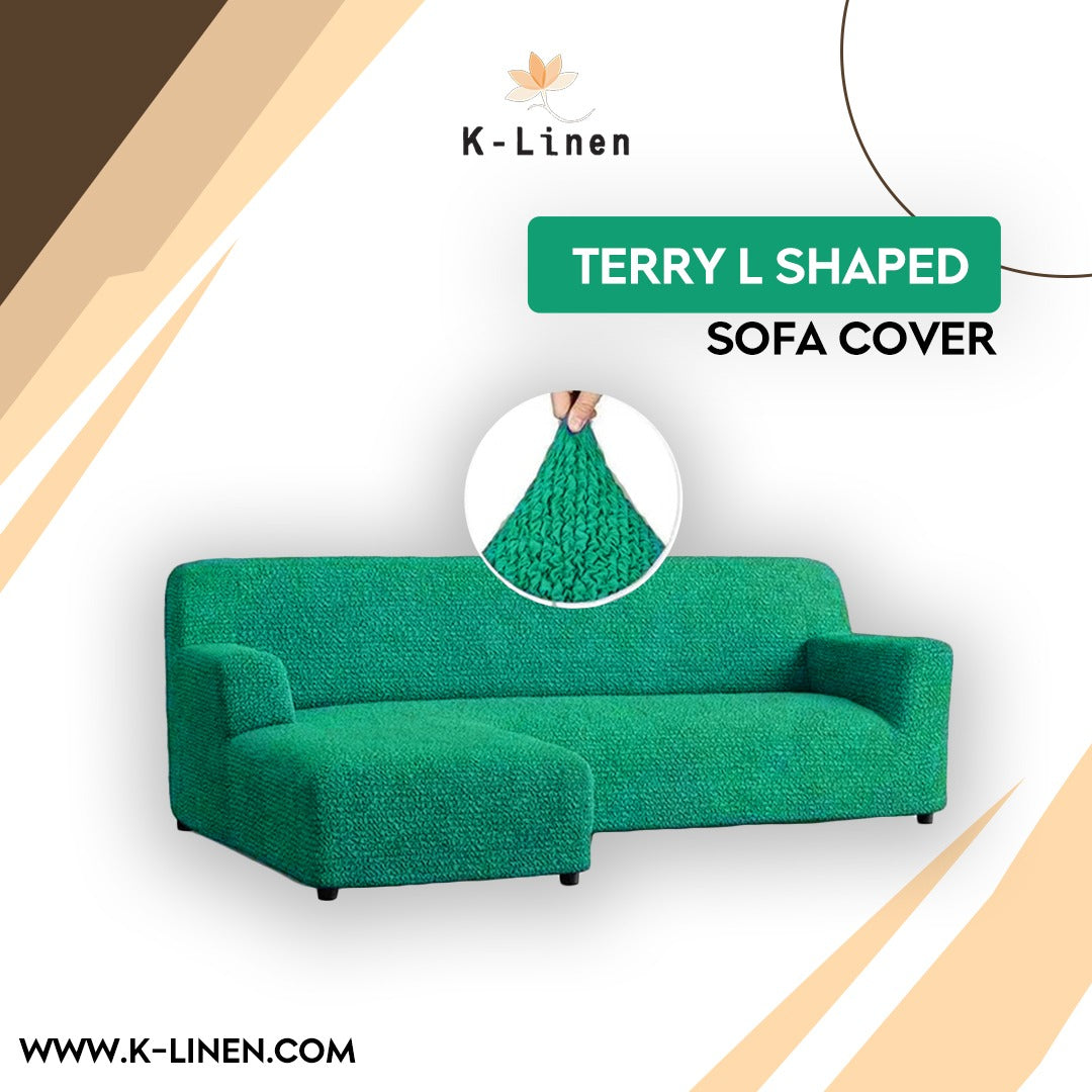 L Shape Terry Sofa Cover - Emerald Green