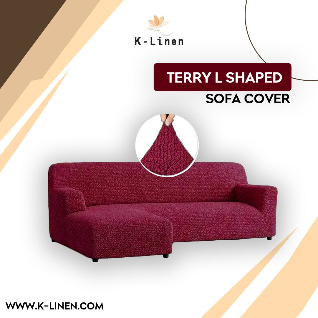 L Shape Terry Sofa Cover - Maroon