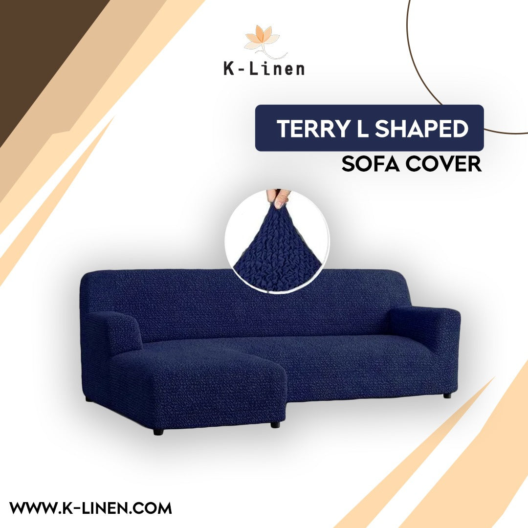 L Shape Terry Sofa Cover - Navy Blue