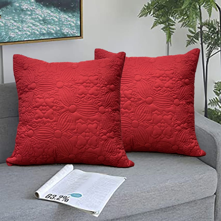 Quilted Cushion Cover - Red Floral