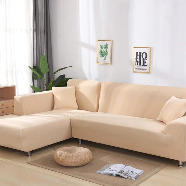 L Shape Jersey Sofa Cover - Beige